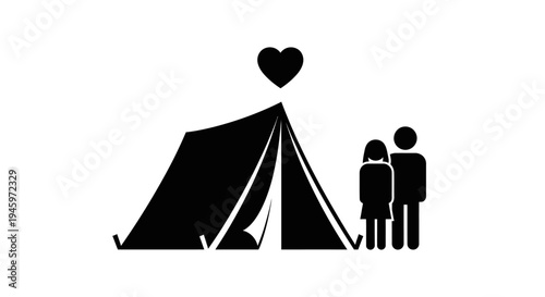 Couple Camping Tent Heart Symbol.