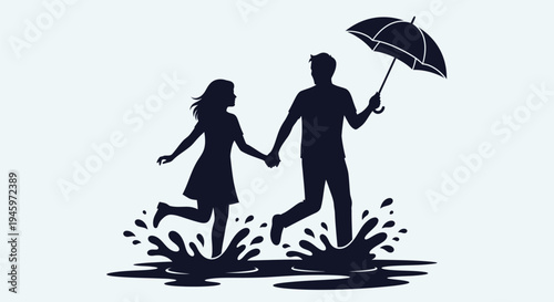 Silhouette of couple holding hands.