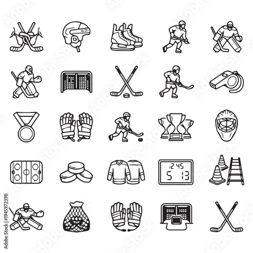 Hockey Icon Set - Line Art and Minimalist Design