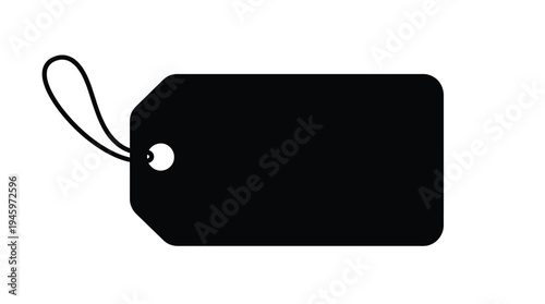 Black address label tag with string on white background