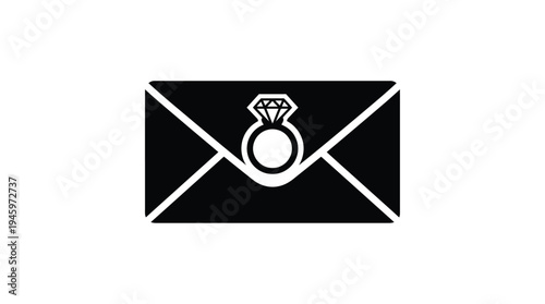 Black envelope with white diamond engagement ring