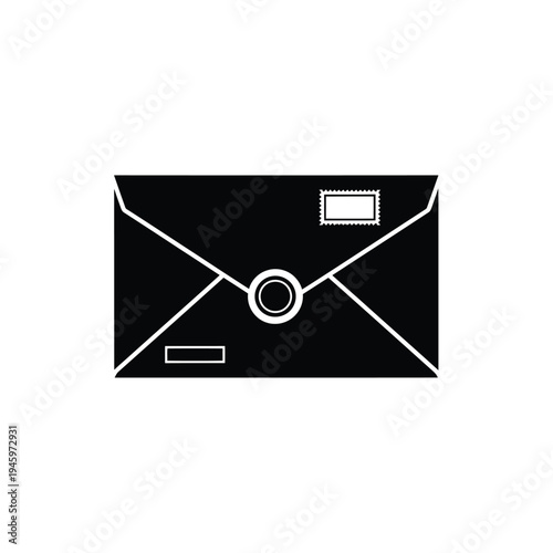 Black envelope with stamp and buttonhole mail