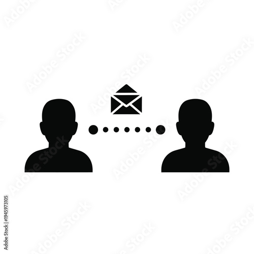 Black silhouette of two people with an envelope between them