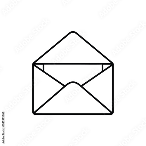 Black and white open envelope on plain background