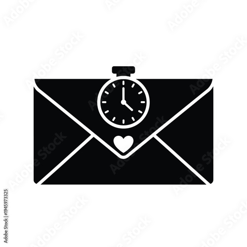 Black and white envelope with clock and heart