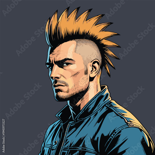 flat vector image of a mohawk biker