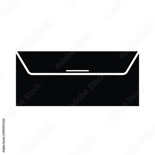 Black rectangular envelope with white flap and seal