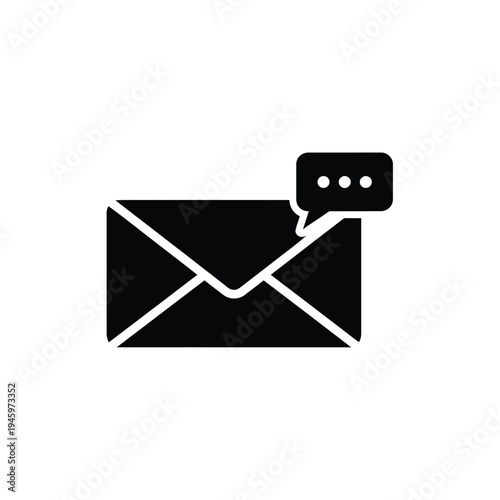 Black and white of an envelope with a speech bubble