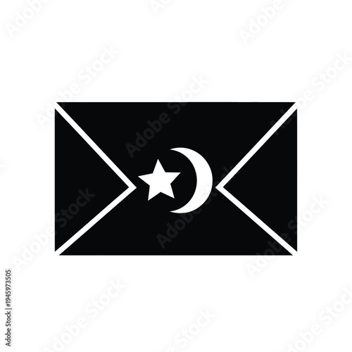Black flag with white crossed lines crescent moon and star