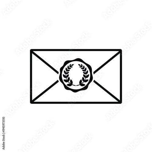 Black and white envelope with wreath seal