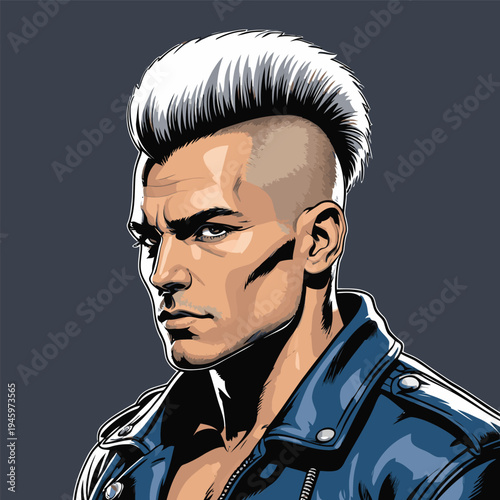 flat vector image of a mohawk biker