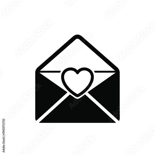 Black and white envelope with heart symbol inside