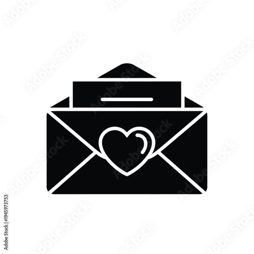 Black and white envelope with heart and letter
