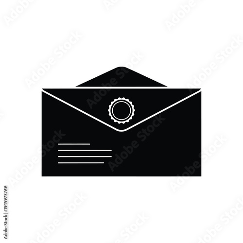 Black silhouette of sealed envelope with stamp