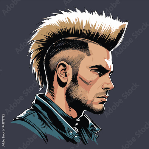 flat vector image of a mohawk biker