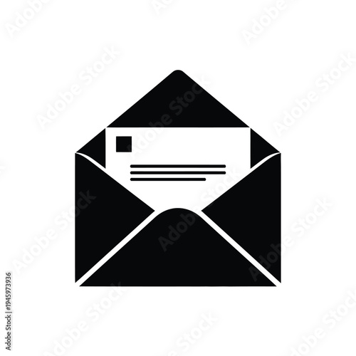 Black and white of open envelope with letter inside