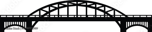 Black silhouette of an arched steel bridge span, representing transportation infrastructure, engineering construction, urban connectivity, civil engineering, and industrial architectural design.