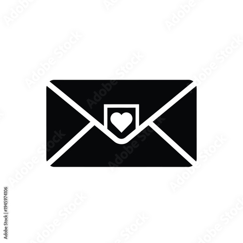 Black envelope with white heart stamp