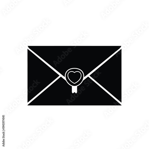 Black envelope with white heart seal and keyhole