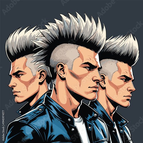 flat vector image of a mohawk biker