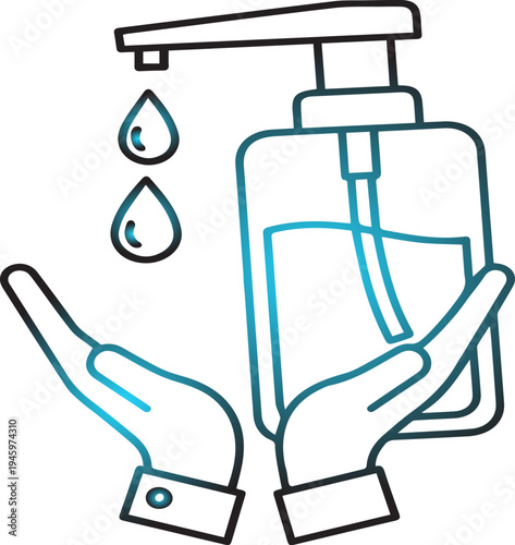 Hand sanitizer dispenser with hands and droplets