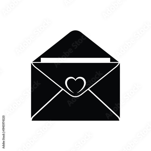 Black envelope with white heart on front letter