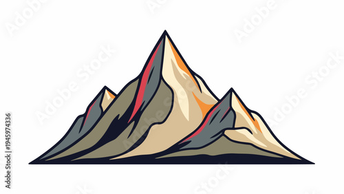 Illustration of a stylized mountain range with bold lines and vibrant colors on a white background.