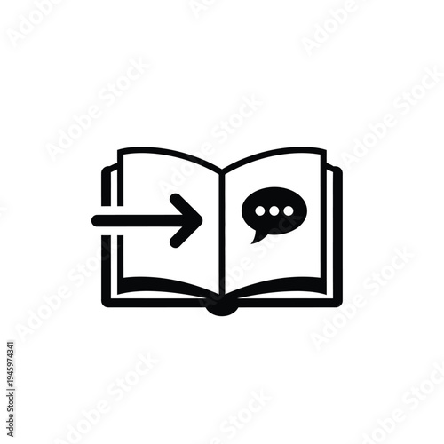 Open book with arrow and speech bubble