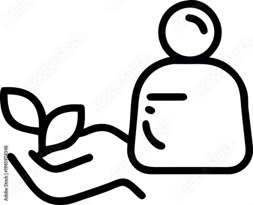 A hand holding a seedling next to a smiling face