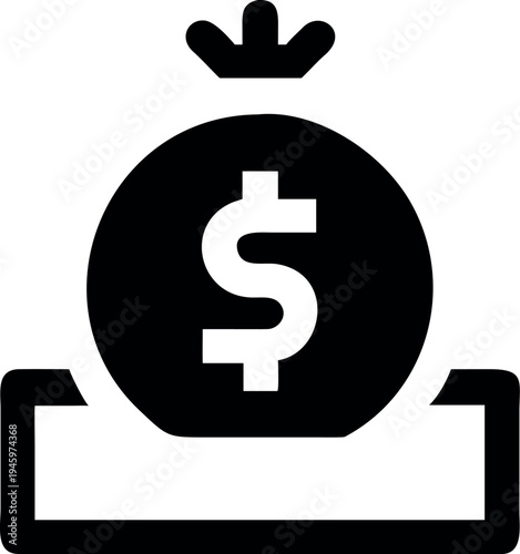 A black and white icon of a money bag with a dollar sign