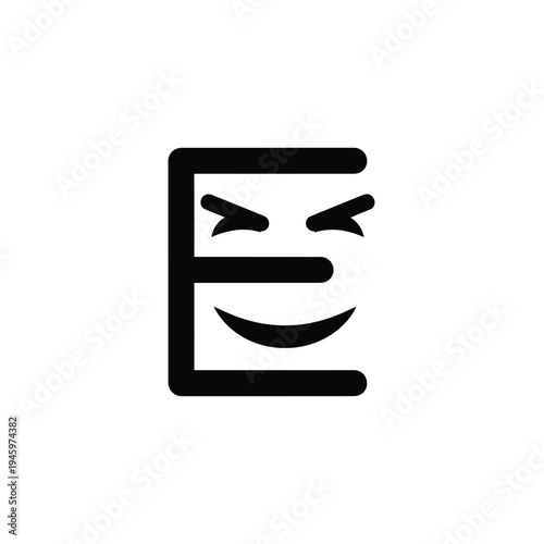 Black and white emoticon face with smiling expression
