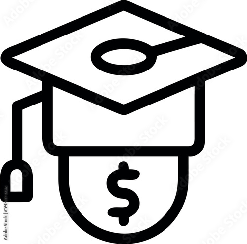 Graduation cap and shield with dollar sign