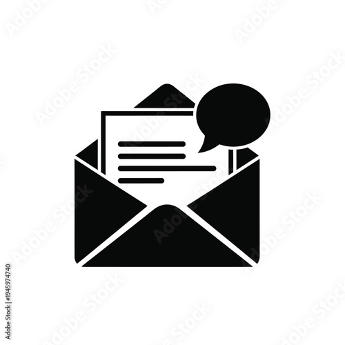 Black envelope with letter and speech bubble emerging