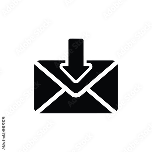 Black and white envelope with downward arrow