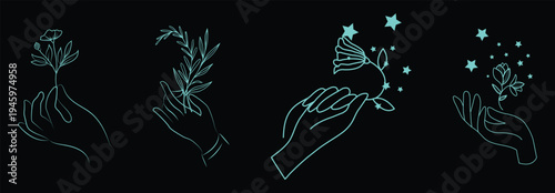 Neon Glowing Cannabis Leaf Art Digital Illustration on Dark Background
