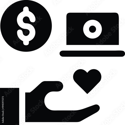 Charity Giving and Donate Money Outline Icon