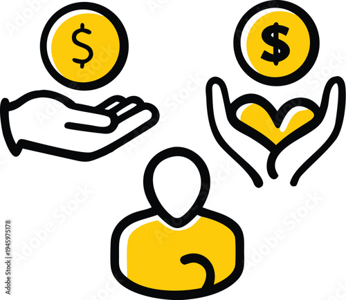 Charity Giving and Donate Money Outline Icon