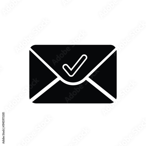 Black envelope with white checkmark inside symbol