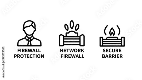Firewall icons for network security, protection, and secure barrier concepts, system security, data security, online security, digital security, access control