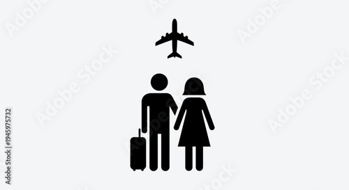 Couple with luggage and airplane.