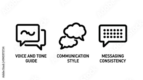Voice tone communication style messaging consistency line icons for brand strategy