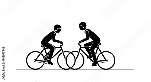 Two cyclists riding bicycles side by side.