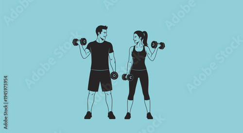 Man and woman lifting dumbbells together.