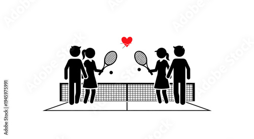 Four people playing tennis together.