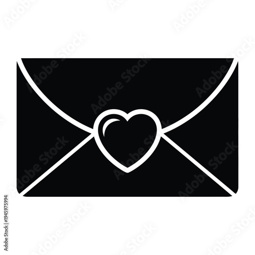Black envelope with heart sticker on flap white