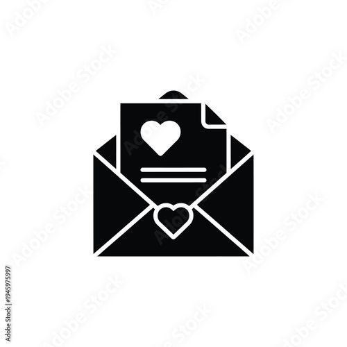 Black envelope with heart shaped letter and heart seal
