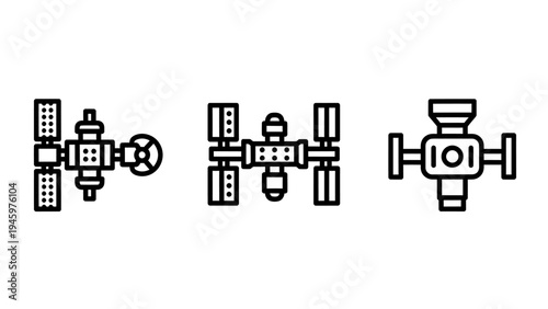 Space satellite communication icons set - orbiting technology and astronautical engineering vector illustration