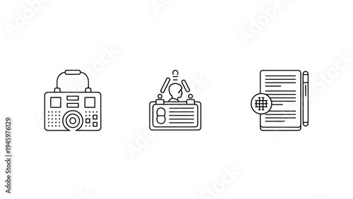 Media player, identity card, and content creation icons - music, user profile, and social media concepts