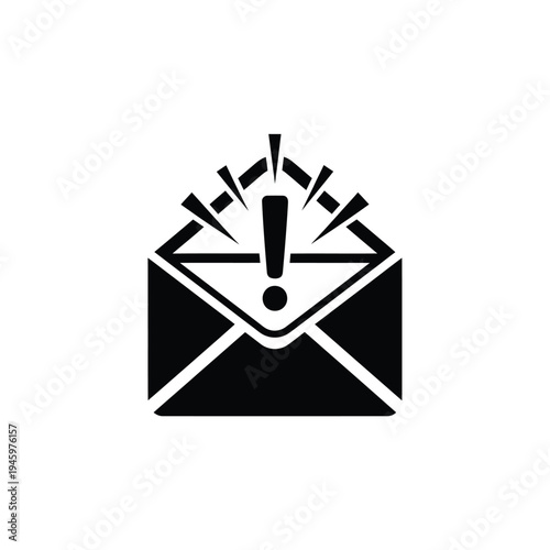Black exclamation mark inside an open envelope with jagged lines