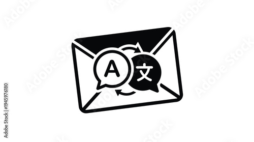 Black and white envelope with language exchange letter